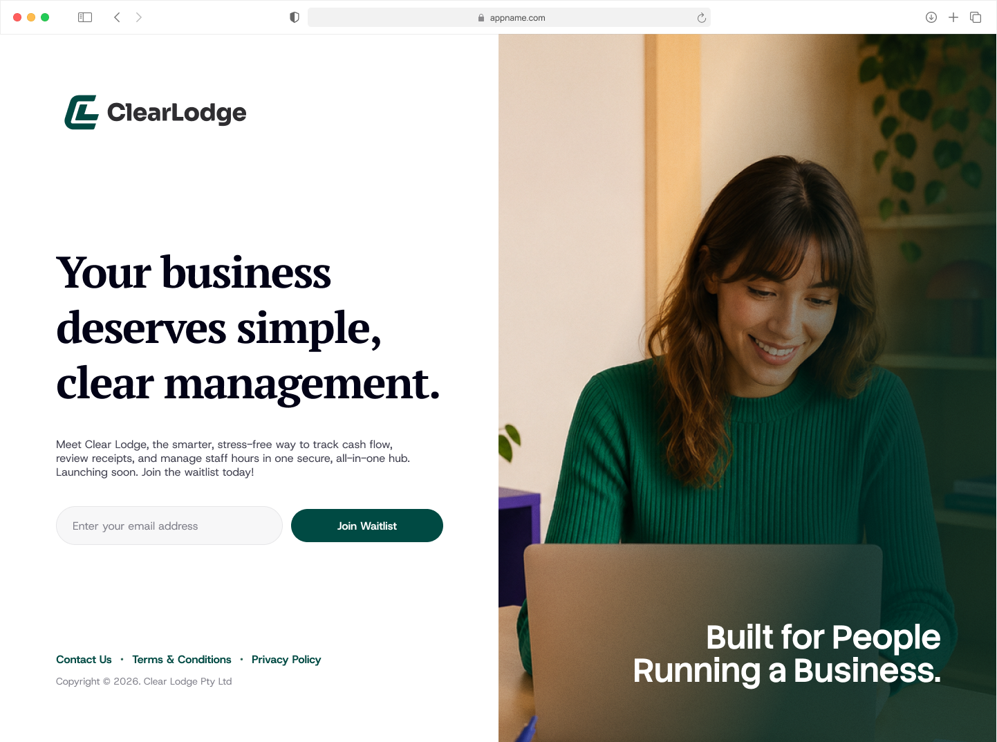 ClearLodge landing page